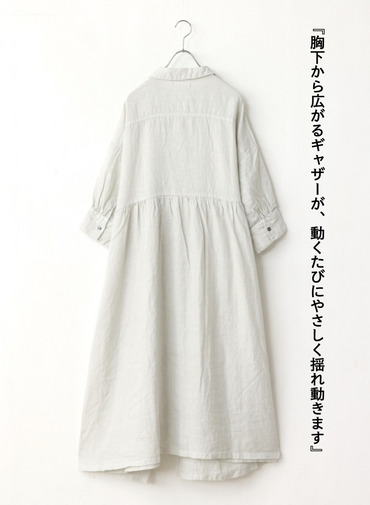 オープンカラードレス / OPEN COLLAR GATHER DRESS 詳細画像 White 2