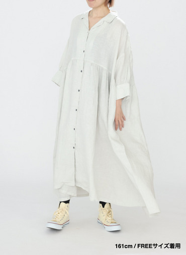 オープンカラードレス / OPEN COLLAR GATHER DRESS 詳細画像 White 8