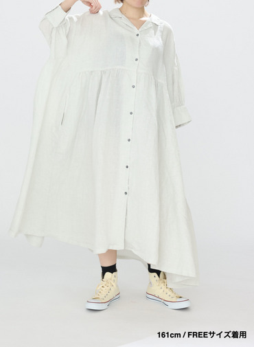 オープンカラードレス / OPEN COLLAR GATHER DRESS 詳細画像 White 9