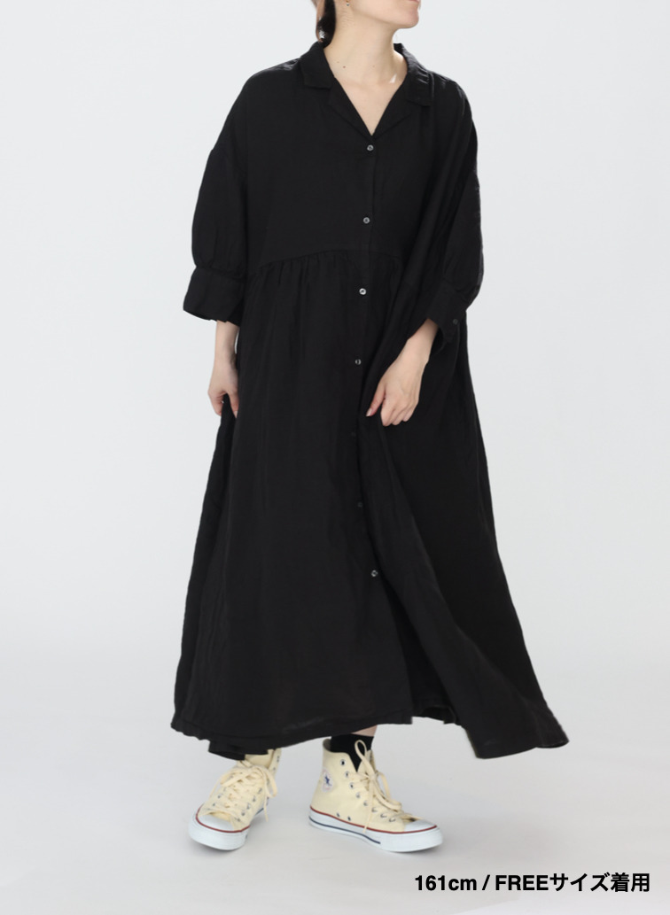 オープンカラードレス / OPEN COLLAR GATHER DRESS 詳細画像 Black 12