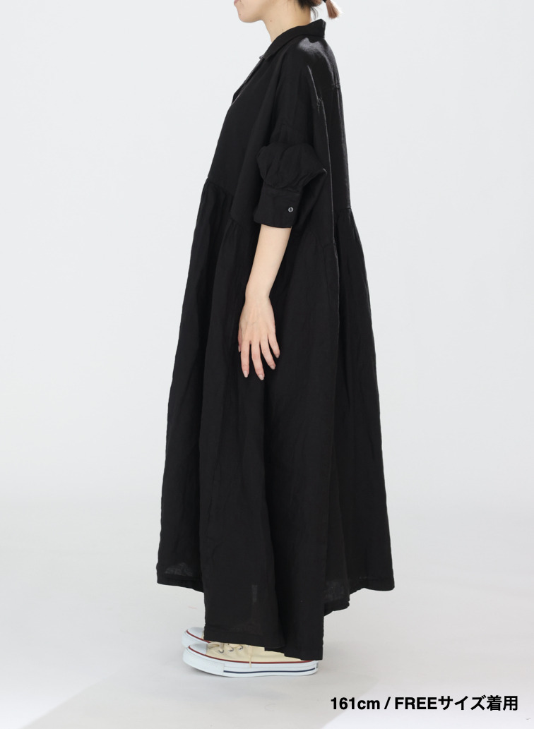 オープンカラードレス / OPEN COLLAR GATHER DRESS 詳細画像 Black 5