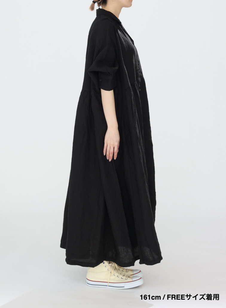 オープンカラードレス / OPEN COLLAR GATHER DRESS 詳細画像 Black 6