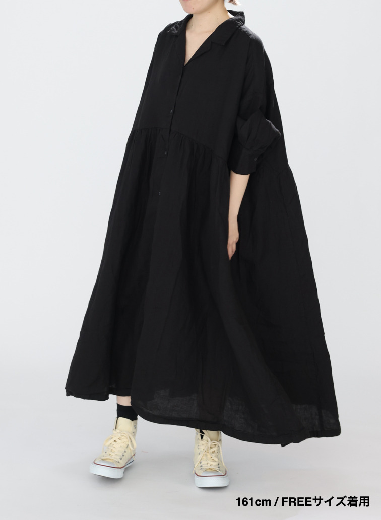 オープンカラードレス / OPEN COLLAR GATHER DRESS 詳細画像 Black 7