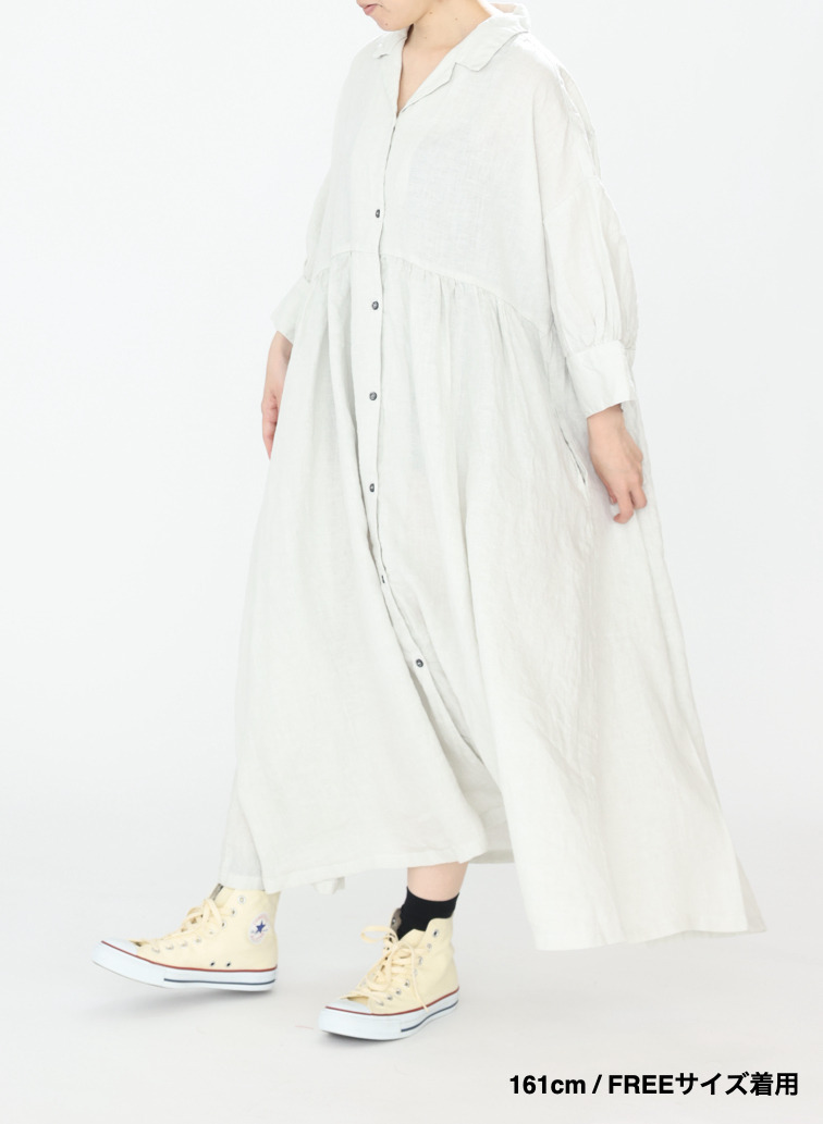 オープンカラードレス / OPEN COLLAR GATHER DRESS 詳細画像 White 10