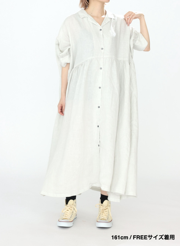オープンカラードレス / OPEN COLLAR GATHER DRESS 詳細画像 White 11