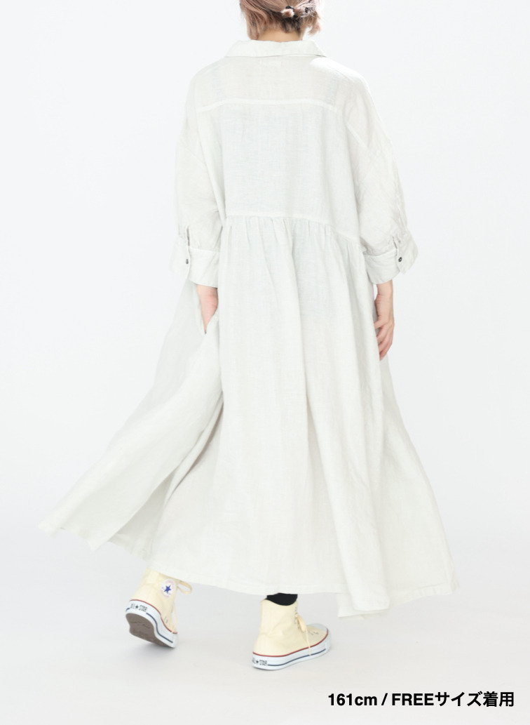 オープンカラードレス / OPEN COLLAR GATHER DRESS 詳細画像 White 12