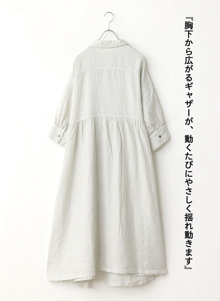 オープンカラードレス / OPEN COLLAR GATHER DRESS 詳細画像 White 2