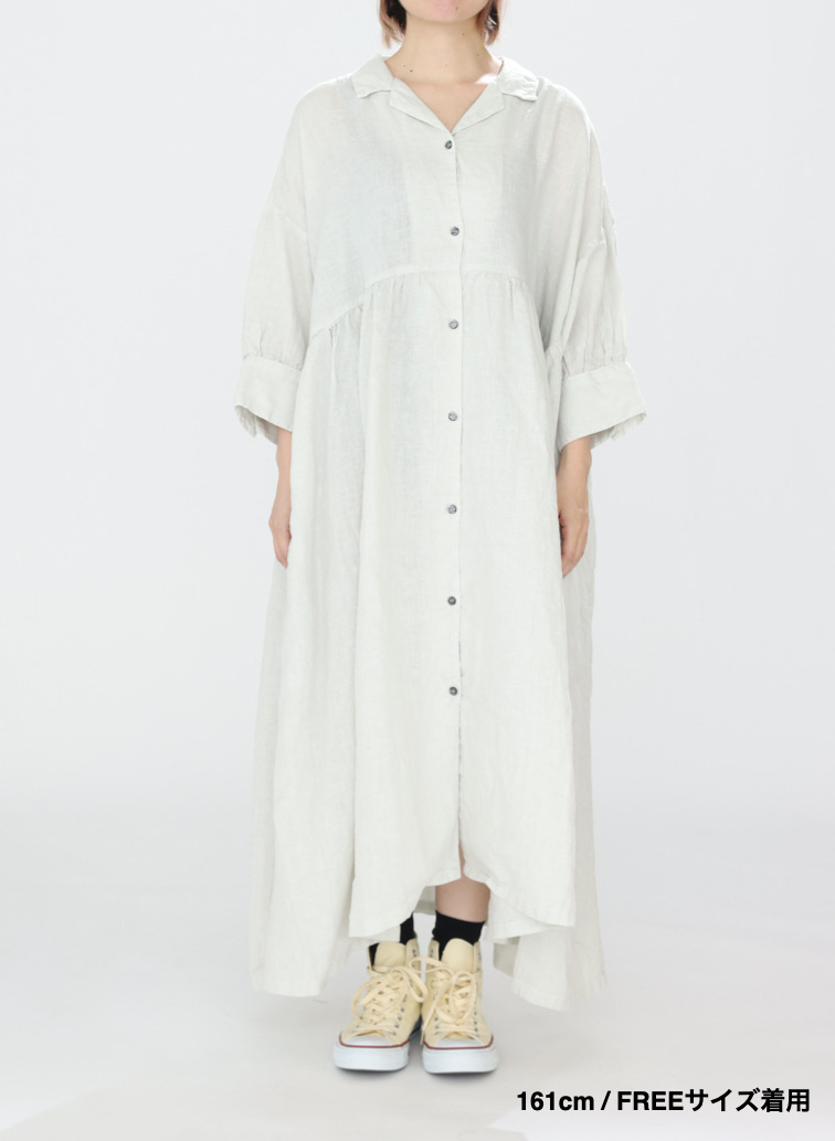 オープンカラードレス / OPEN COLLAR GATHER DRESS 詳細画像 White 5