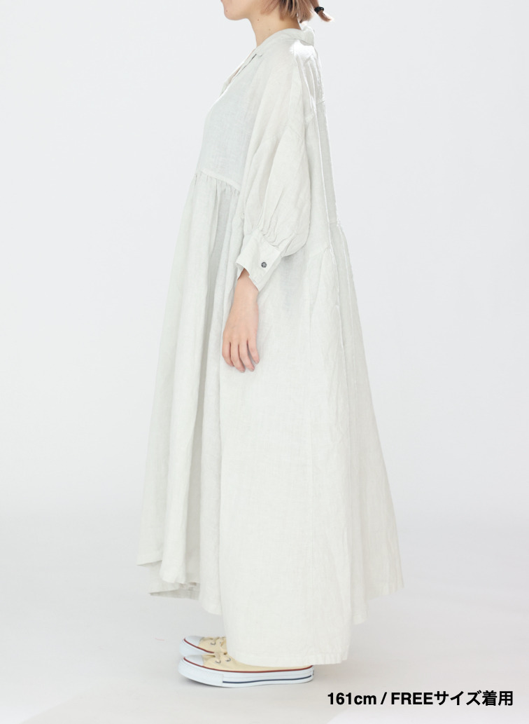 オープンカラードレス / OPEN COLLAR GATHER DRESS 詳細画像 White 6