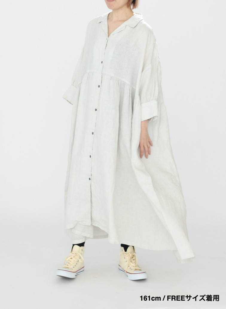 オープンカラードレス / OPEN COLLAR GATHER DRESS 詳細画像 White 8
