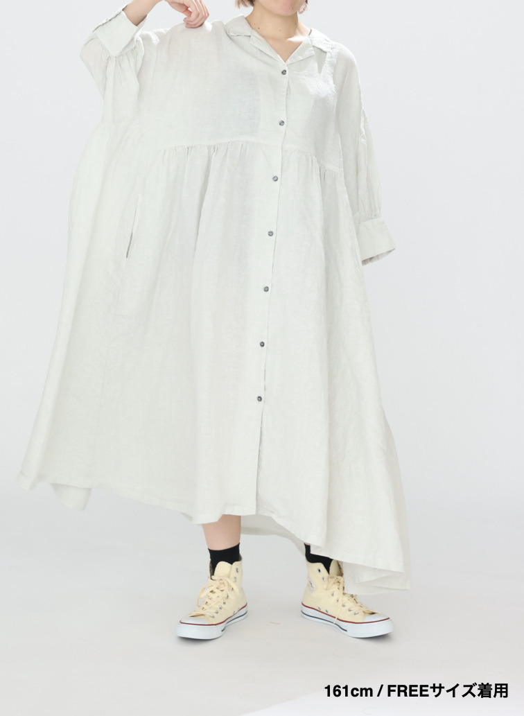 オープンカラードレス / OPEN COLLAR GATHER DRESS 詳細画像 White 9