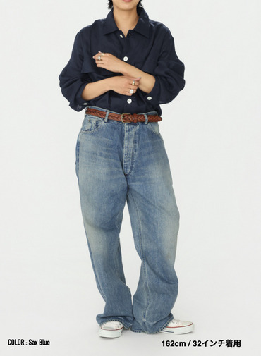 ストレートカット / UNISEX 13.5OZ SELVEDGE DENIM STRAIGHT CUT (SHORT)  詳細画像 Saxe Blue 14