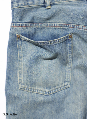 ストレートカット / UNISEX 13.5OZ SELVEDGE DENIM STRAIGHT CUT (SHORT)  詳細画像 Saxe Blue 9