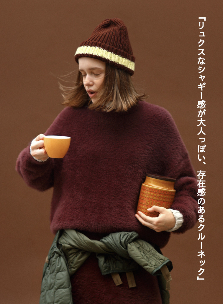 シャギーショート丈クルーネック 詳細画像 Wine Red 1