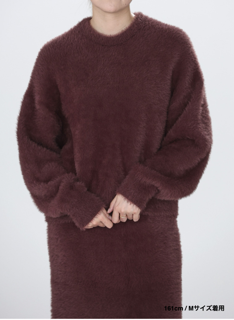 シャギーショート丈クルーネック 詳細画像 Wine Red 12