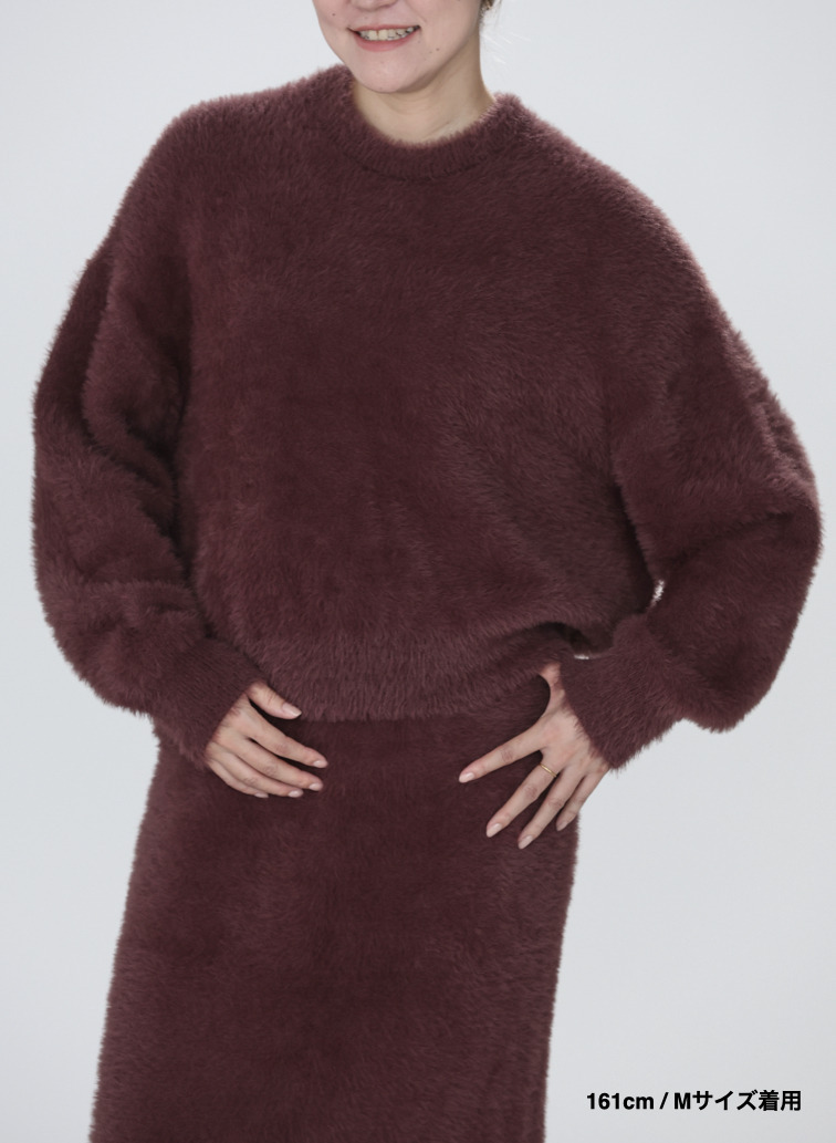 シャギーショート丈クルーネック 詳細画像 Wine Red 13