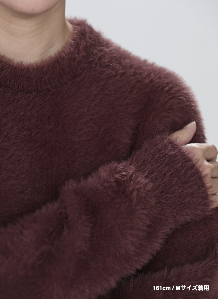 シャギーショート丈クルーネック 詳細画像 Wine Red 17