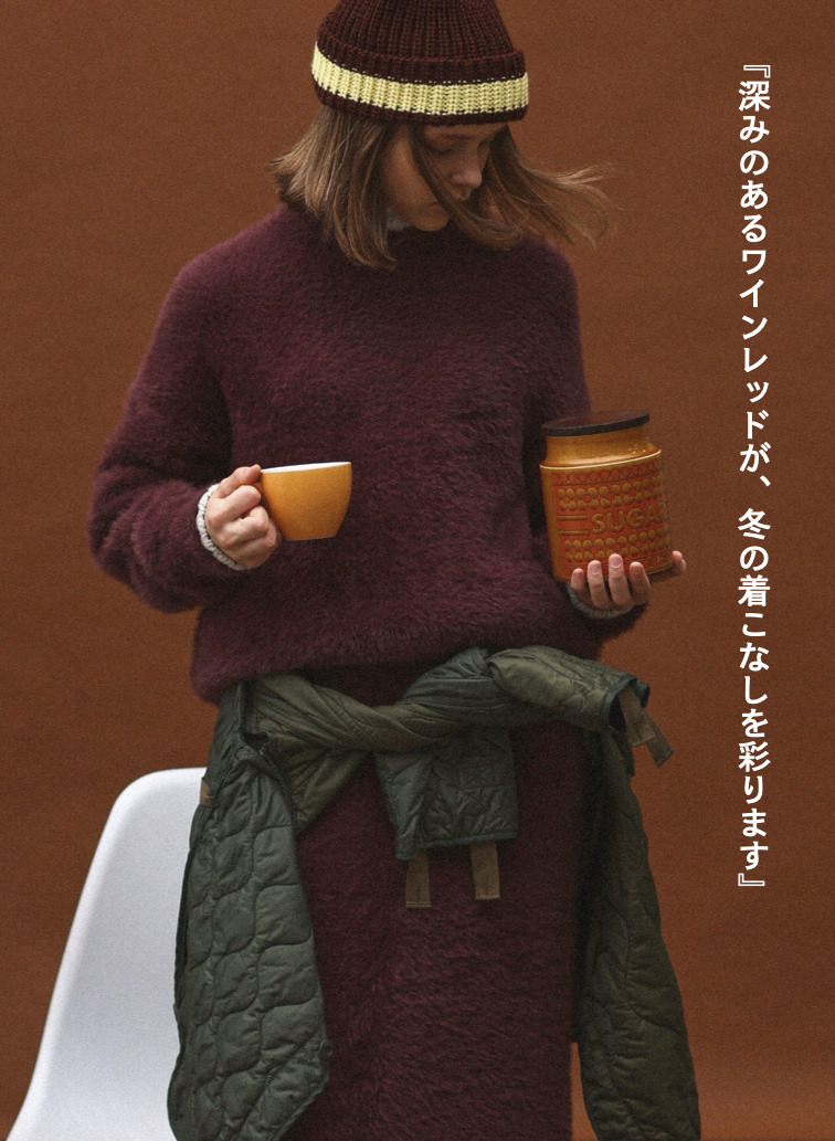 シャギーショート丈クルーネック 詳細画像 Wine Red 4