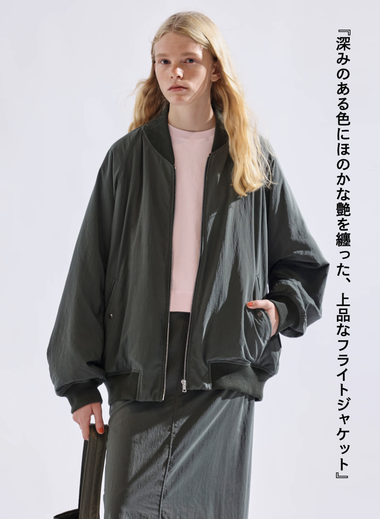 【ESSENTIALS】フライトジャケット / FIBRIL NYLON SATIN FLIGHT JACKET 詳細画像 Khaki 1