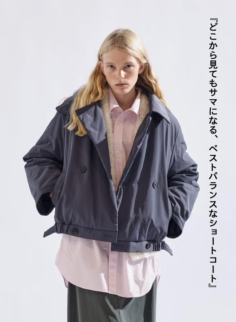 ダブルブレストコート / TWIST NYLON TAFTA SHORT DOUBLE BREASTED COAT 詳細画像 Navy 1