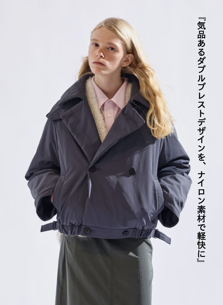 ダブルブレストコート / TWIST NYLON TAFTA SHORT DOUBLE BREASTED COAT 詳細画像 Navy 3