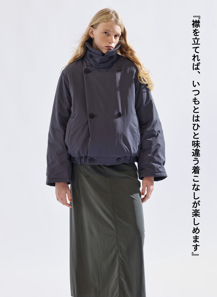 ダブルブレストコート / TWIST NYLON TAFTA SHORT DOUBLE BREASTED COAT 詳細画像 Navy 4