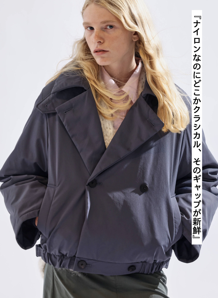 ダブルブレストコート / TWIST NYLON TAFTA SHORT DOUBLE BREASTED COAT 詳細画像 Navy 5
