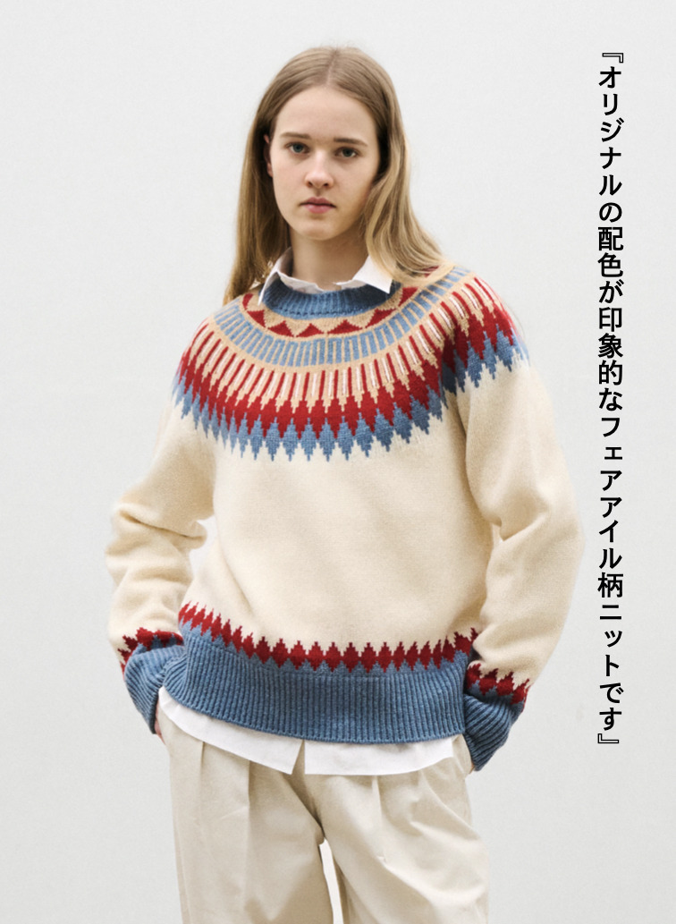 フェアアイル柄ニット / EXTRA FINE LAMB FAIR ISLE SWEATER 詳細画像 White 1