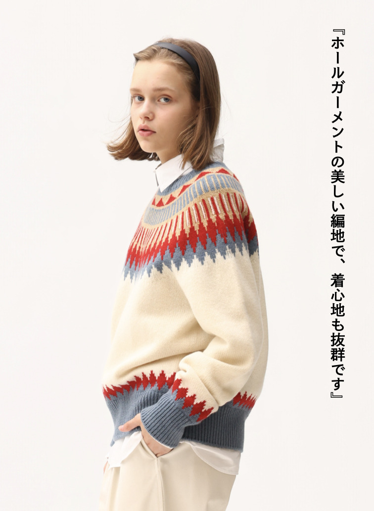 フェアアイル柄ニット / EXTRA FINE LAMB FAIR ISLE SWEATER 詳細画像 White 3