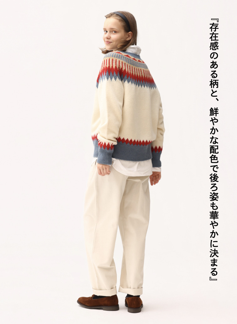 フェアアイル柄ニット / EXTRA FINE LAMB FAIR ISLE SWEATER 詳細画像 White 4