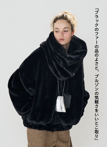 タックスリーブファーブルゾン / Tucked Sleeve Fur Blouson 詳細画像 Black 1