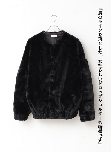 タックスリーブファーブルゾン / Tucked Sleeve Fur Blouson 詳細画像 Black 4