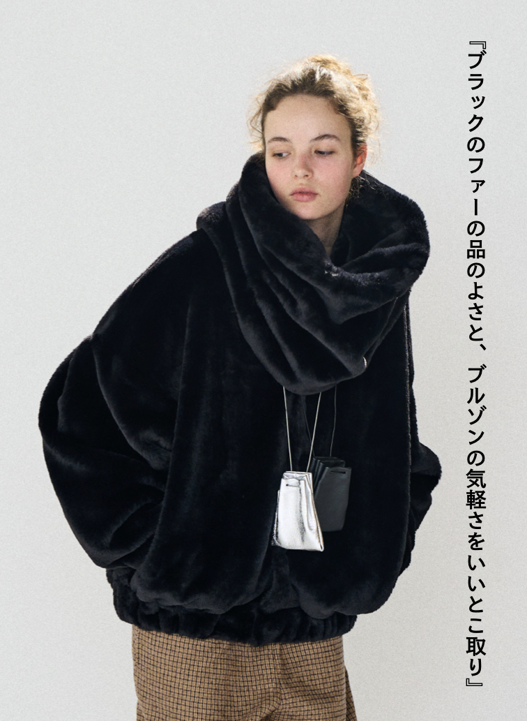 タックスリーブファーブルゾン / Tucked Sleeve Fur Blouson 詳細画像 Black 1