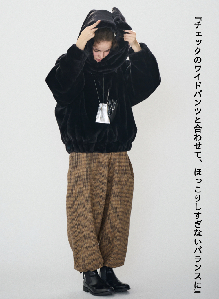 タックスリーブファーブルゾン / Tucked Sleeve Fur Blouson 詳細画像 Black 2