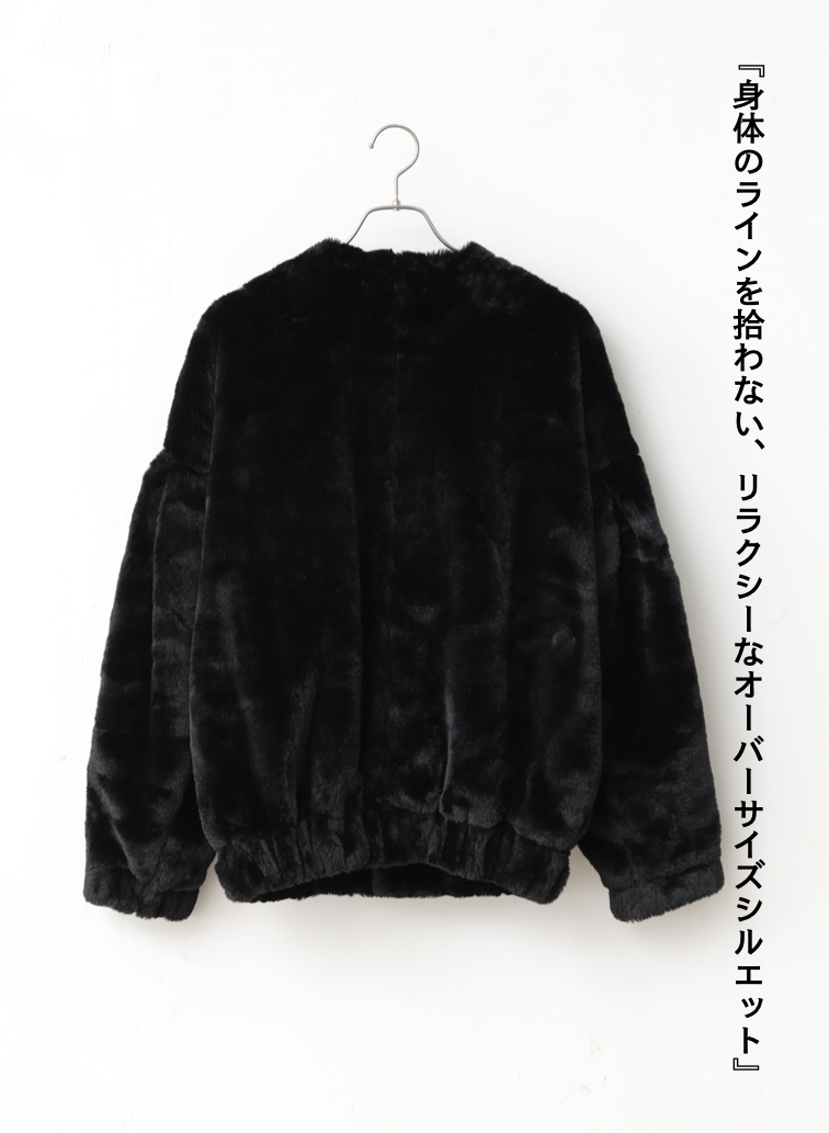 タックスリーブファーブルゾン / Tucked Sleeve Fur Blouson 詳細画像 Black 8