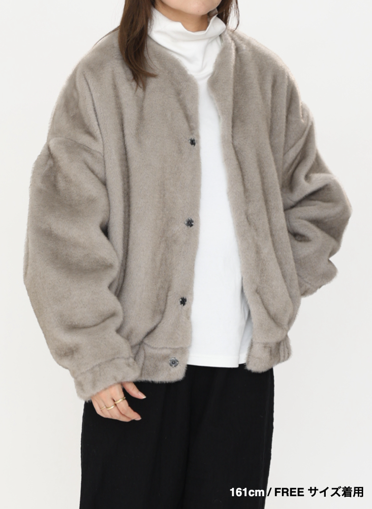 タックスリーブファーブルゾン / Tucked Sleeve Fur Blouson 詳細画像 Light Gray 14