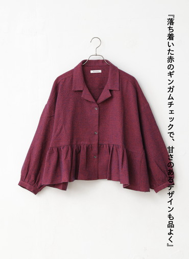 オープンカラーギャザーシャツ / Open Collar Gathered Shirt 詳細画像 Red 1
