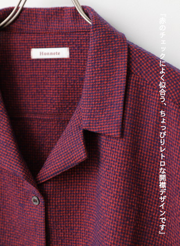 オープンカラーギャザーシャツ / Open Collar Gathered Shirt 詳細画像 Red 3