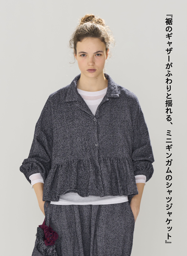 オープンカラーギャザーシャツ / Open Collar Gathered Shirt 詳細画像 Gray 1
