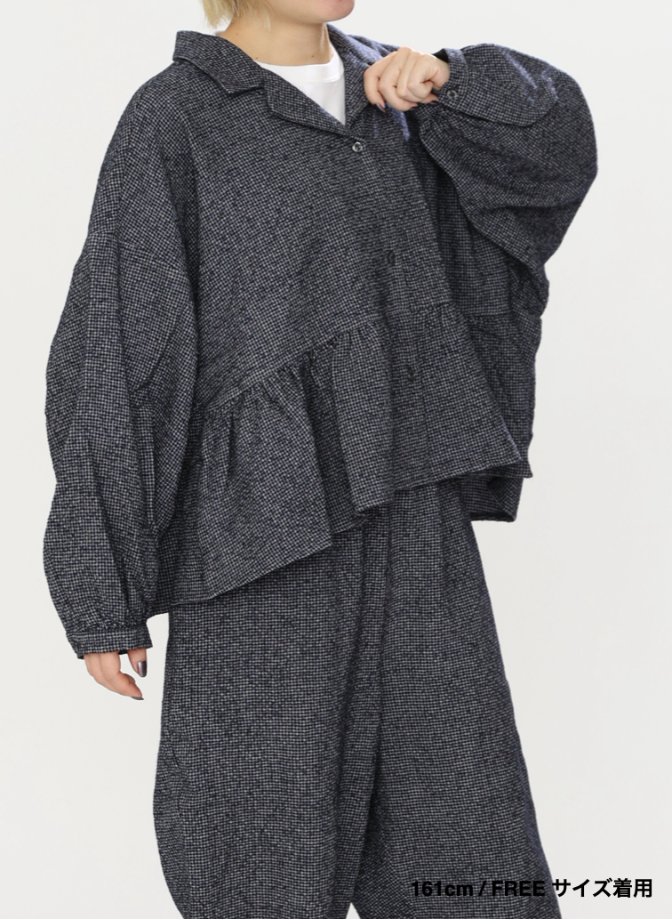 オープンカラーギャザーシャツ / Open Collar Gathered Shirt 詳細画像 Gray 16