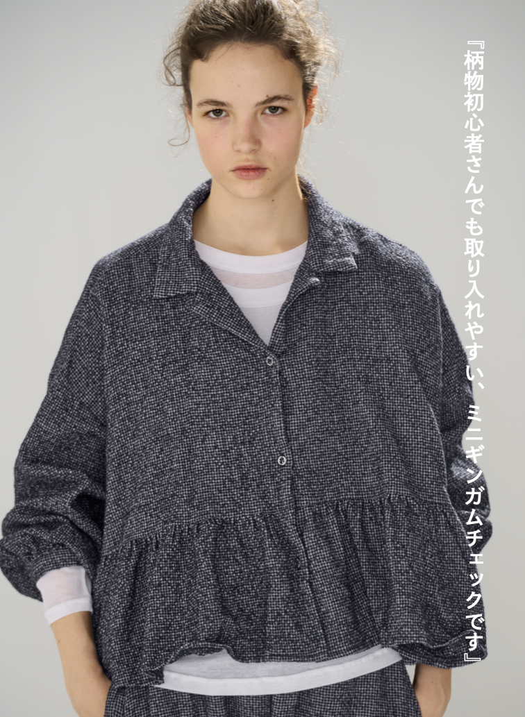 オープンカラーギャザーシャツ / Open Collar Gathered Shirt 詳細画像 Gray 4