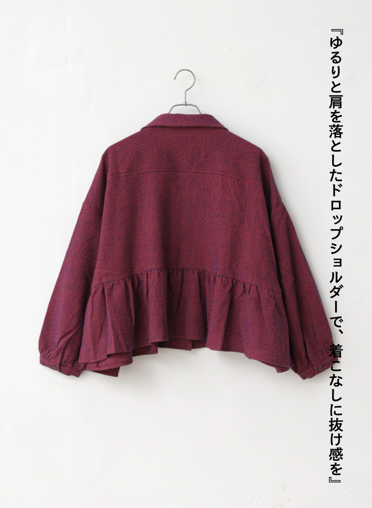 オープンカラーギャザーシャツ / Open Collar Gathered Shirt 詳細画像 Red 2