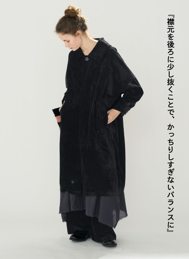 ベロアロングコート / Roun Collar Coat 詳細画像 Black 3