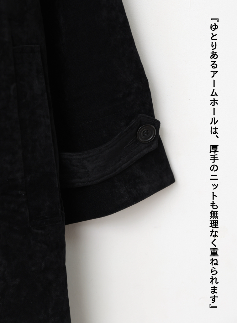 ベロアロングコート / Roun Collar Coat 詳細画像 Black 8